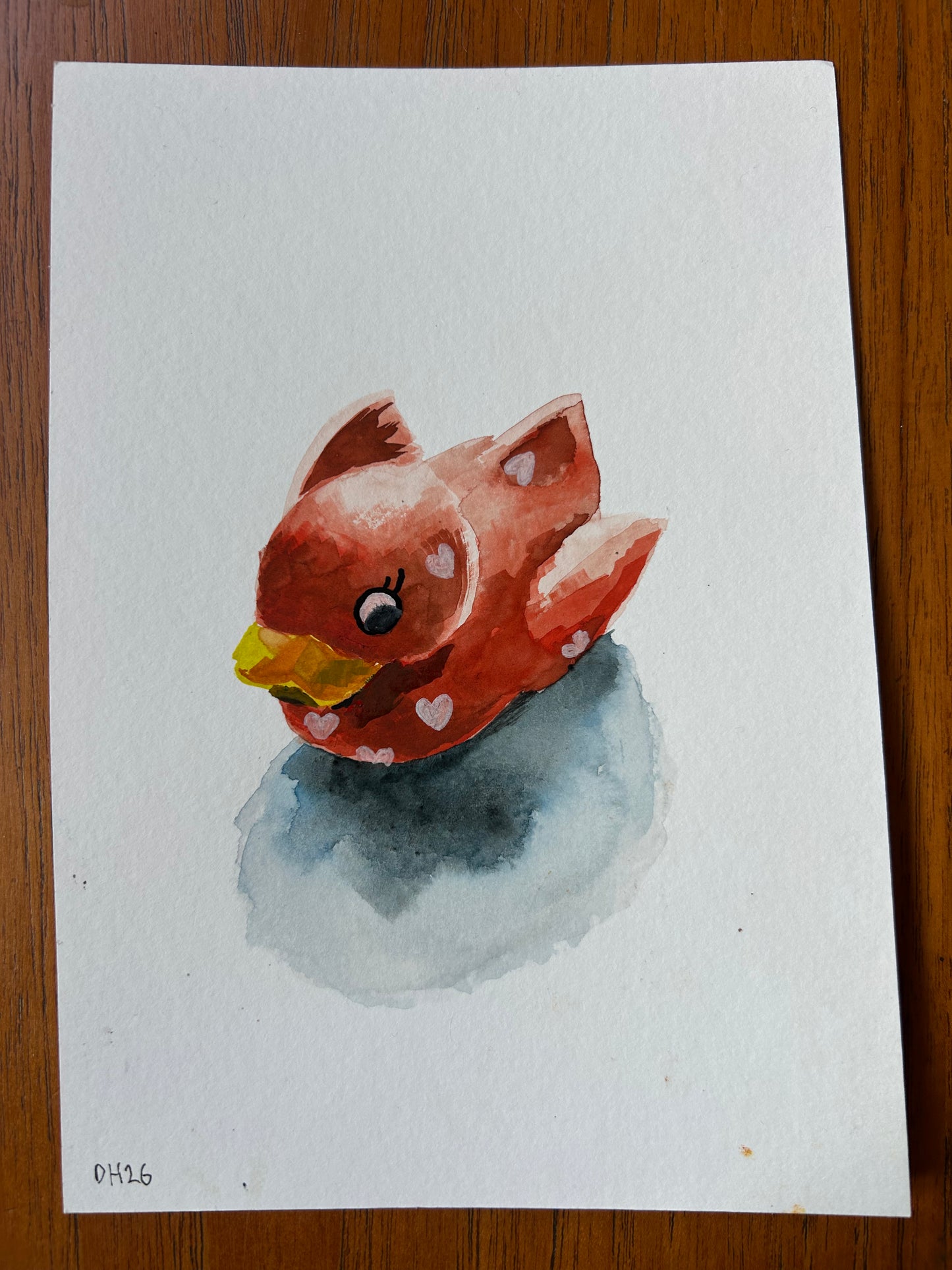 Red rubber duck. A5 Painting. watercolour.