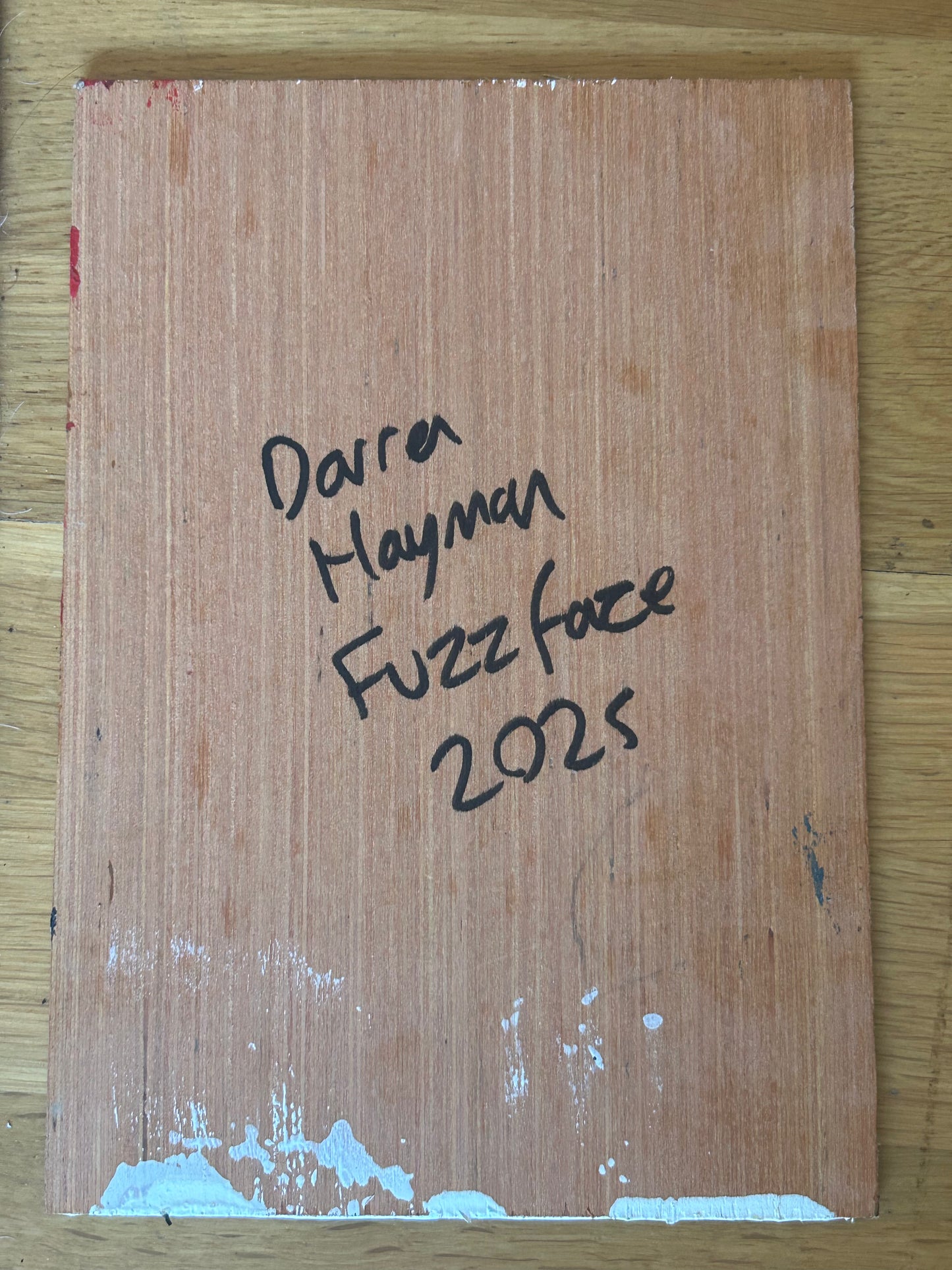 Fuzzface effects pedal. Painting of guitar effects pedal. Acrylic on board. Framed. 2025
