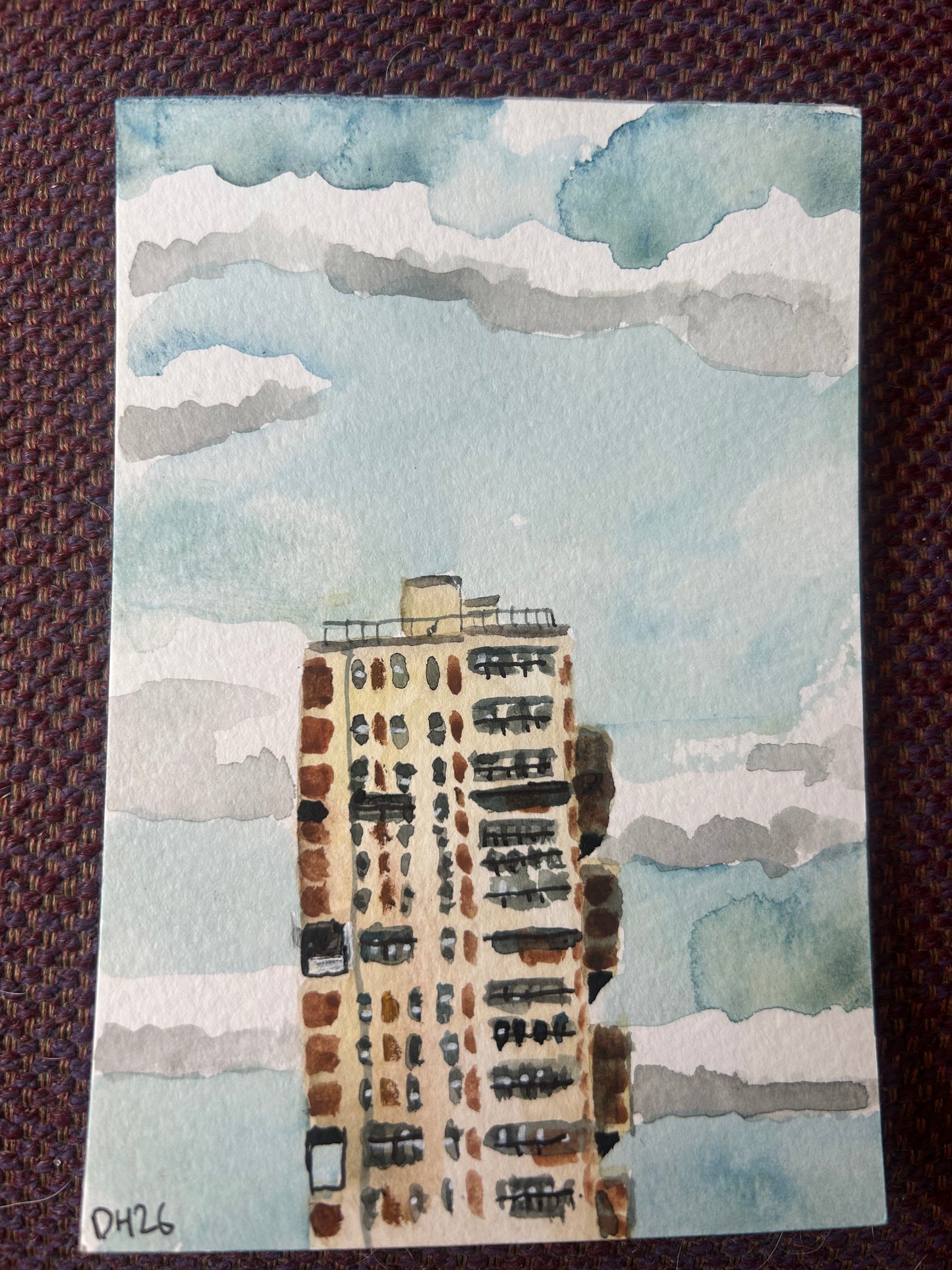 A set of three postcard paintings of buildings around Canada Water. Postcard Painting. watercolour.