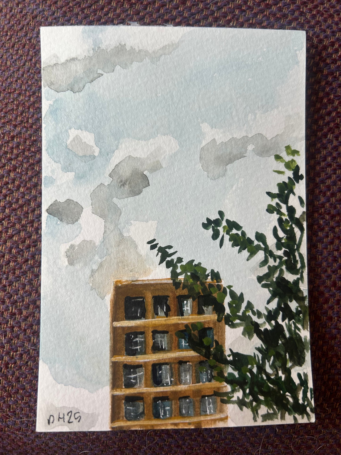 A set of three postcard paintings of buildings around Canada Water. Postcard Painting. watercolour.