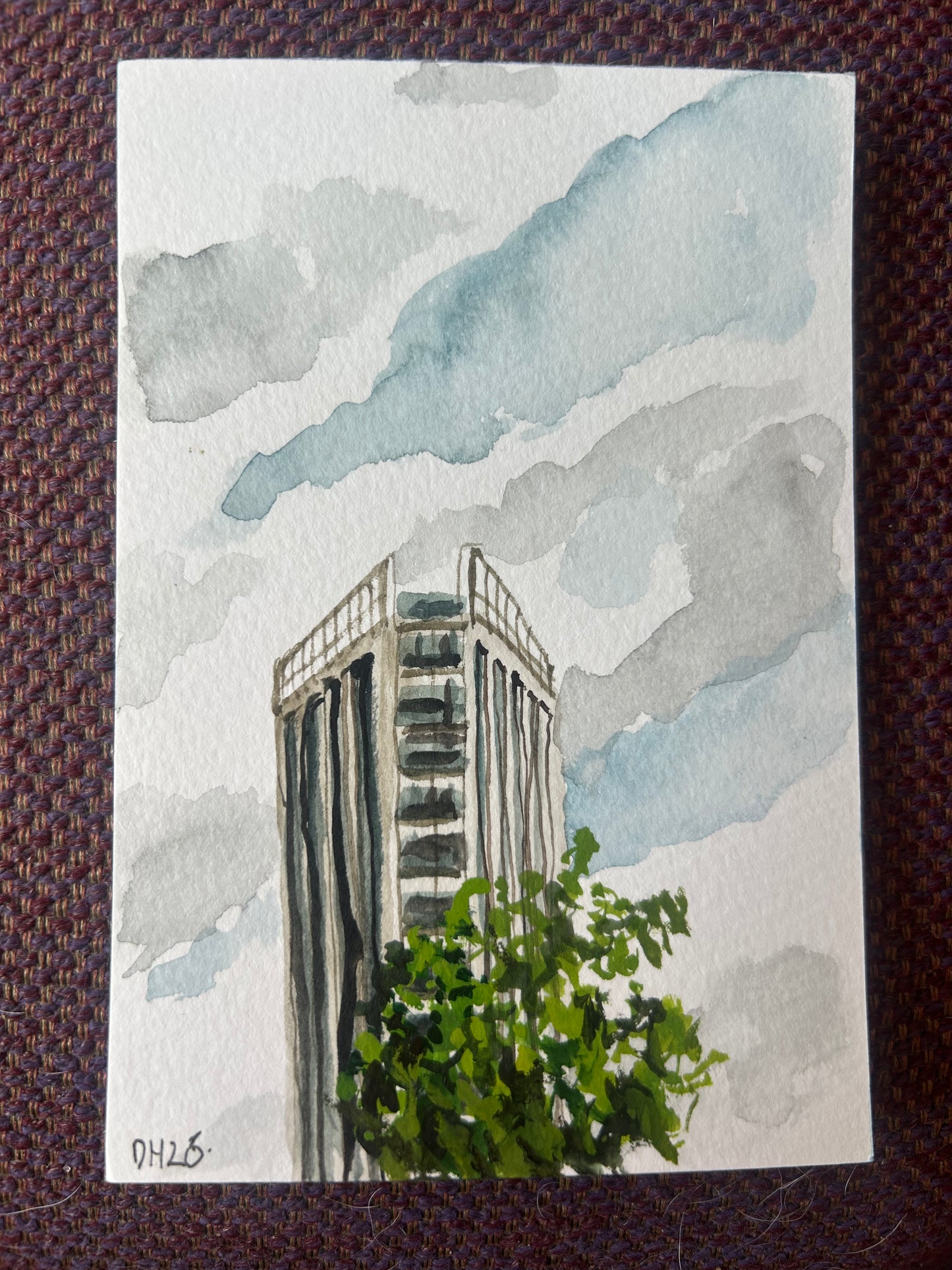 A set of three postcard paintings of buildings around Canada Water. Postcard Painting. watercolour.