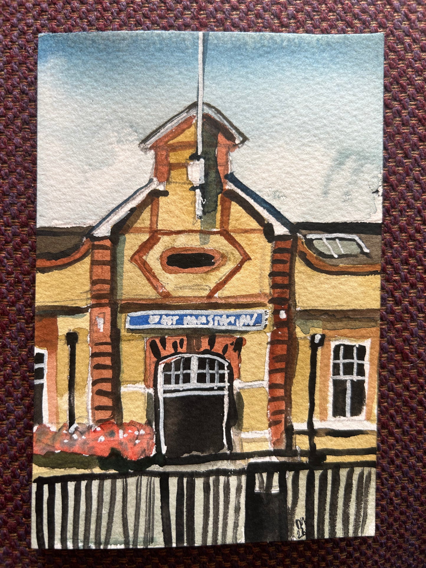 East Ham Underground Station. London. Postcard painting. Watercolour.