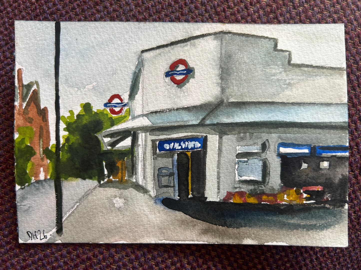 Oval Underground Station. London. Postcard painting. Watercolour.