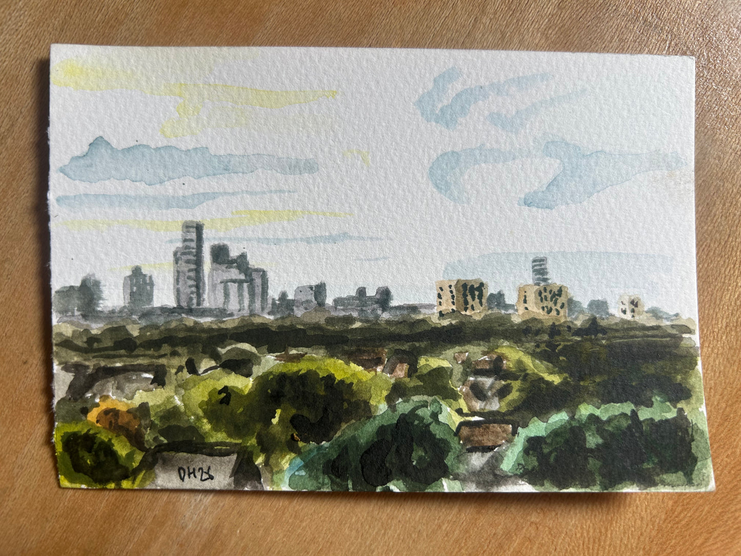 View of Croydon from Annerley. Postcard Painting. watercolour.