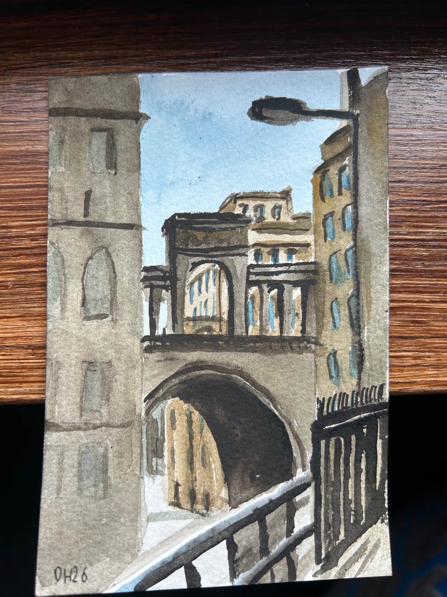 Painting of bridge in Edinburgh, near Waverley Station. Postcard Painting. watercolour.