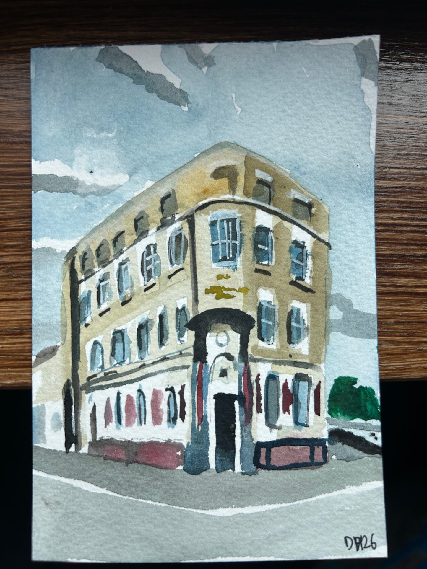 The Bridge Hotel Vaults in Sunderland. Postcard Painting. watercolour.