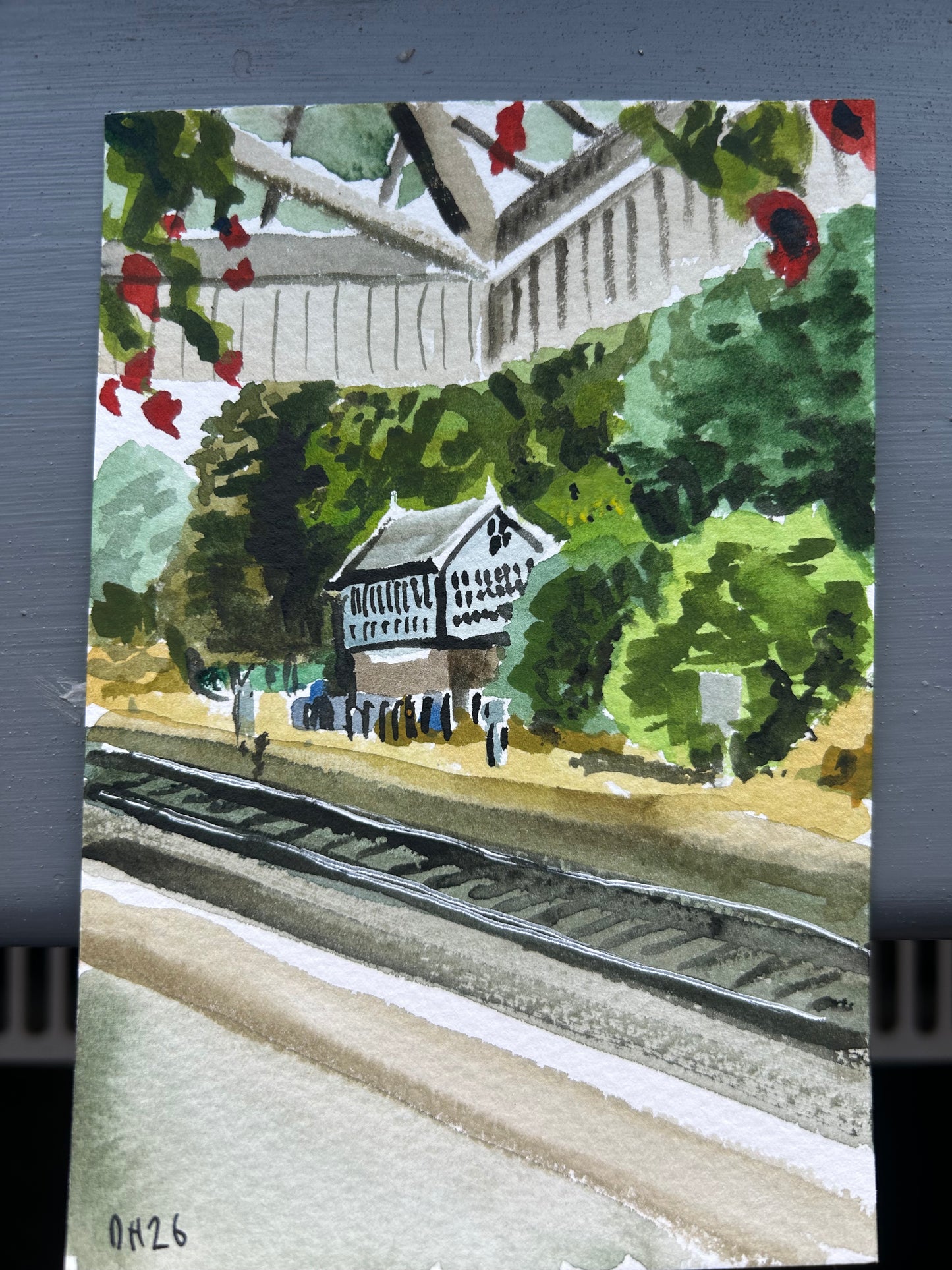 Signal box at Hebden Bridge. Postcard Painting. watercolour.