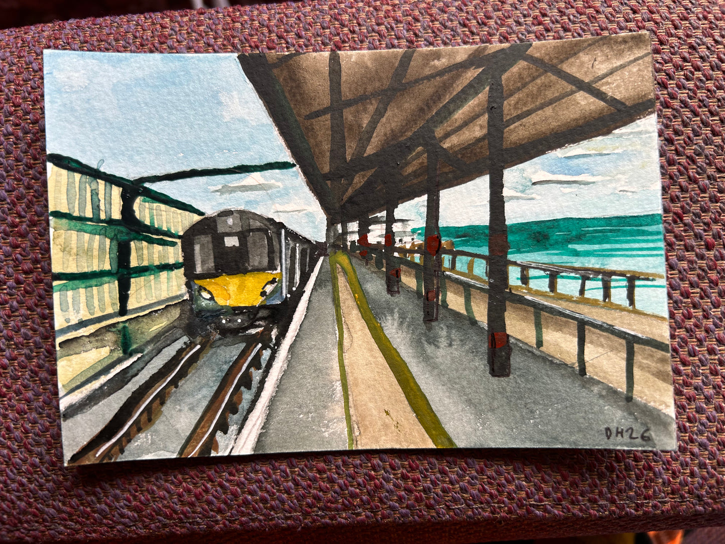 Ryde Pier Head Station, Isle of Wight. Postcard Painting. watercolour.