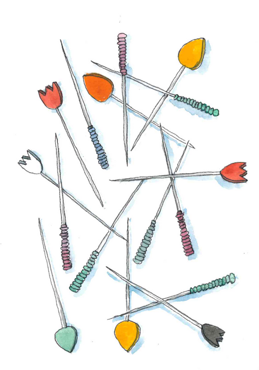 ‘Various pins’ illustration A-7. Original painting for the book ‘Knit Repair’ by Alexandra Brinck, published by Quadrille/Penguin. Watercolour on paper A5.