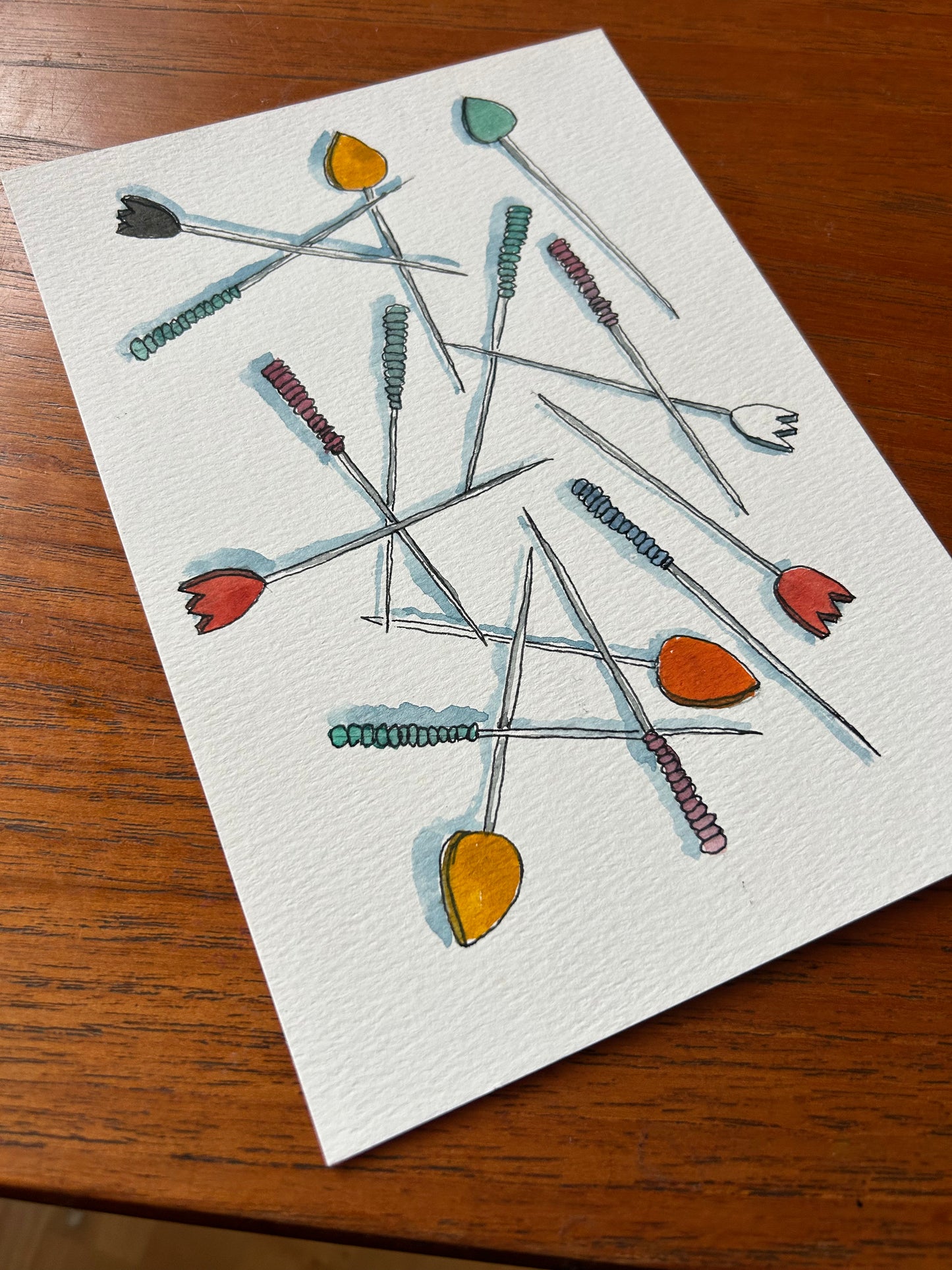 ‘Various pins’ illustration A-7. Original painting for the book ‘Knit Repair’ by Alexandra Brinck, published by Quadrille/Penguin. Watercolour on paper A5.