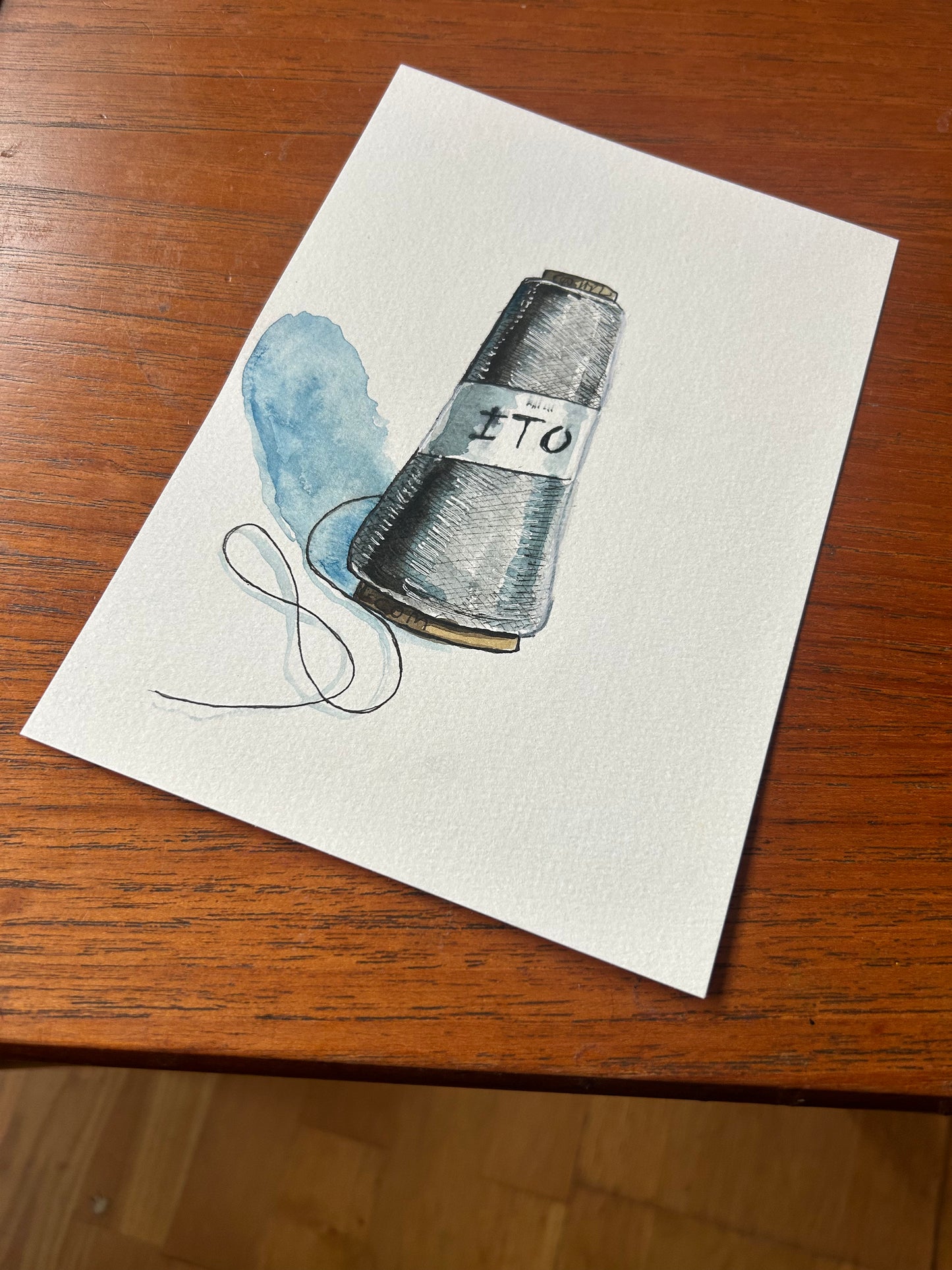 ‘A vintage spool of thread’ illustration A-2. Original painting for the book ‘Knit Repair’ by Alexandra Brinck, published by Quadrille/Penguin. Watercolour on paper A5.