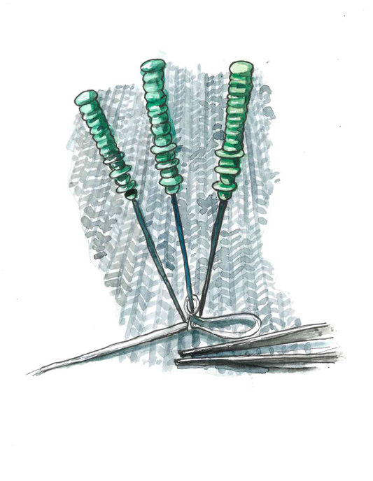 ‘Pins’ illustration. Unused original painting for the book ‘Knit Repair’ by Alexandra Brinck, published by Quadrille/Penguin. Watercolour on paper. 7 x 10 inches.