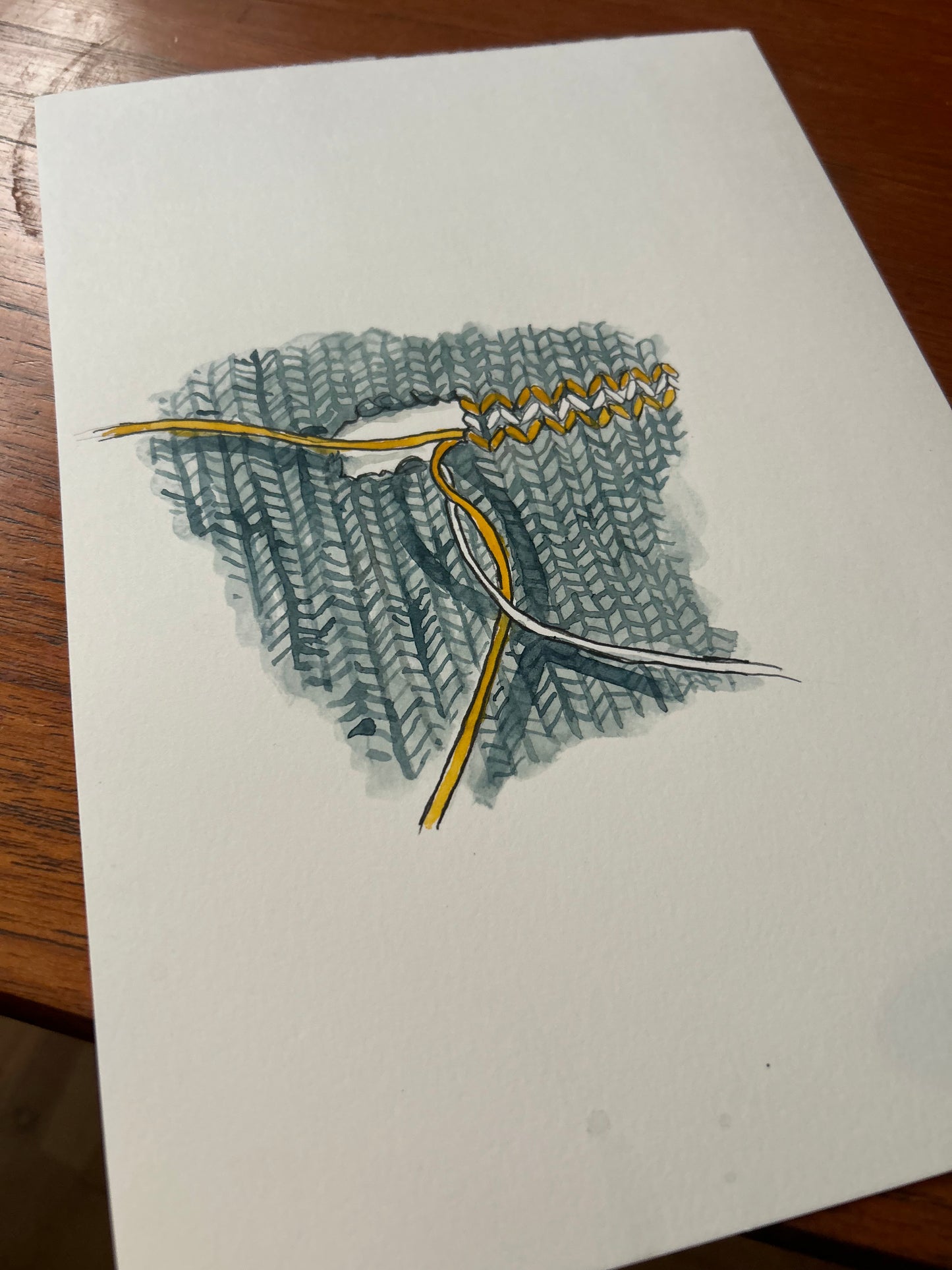 ‘Knit Repair’ illustration. Unused original painting for the book ‘Knit Repair’ by Alexandra Brinck, published by Quadrille/Penguin. Watercolour on paper. 7 x 10 inches.