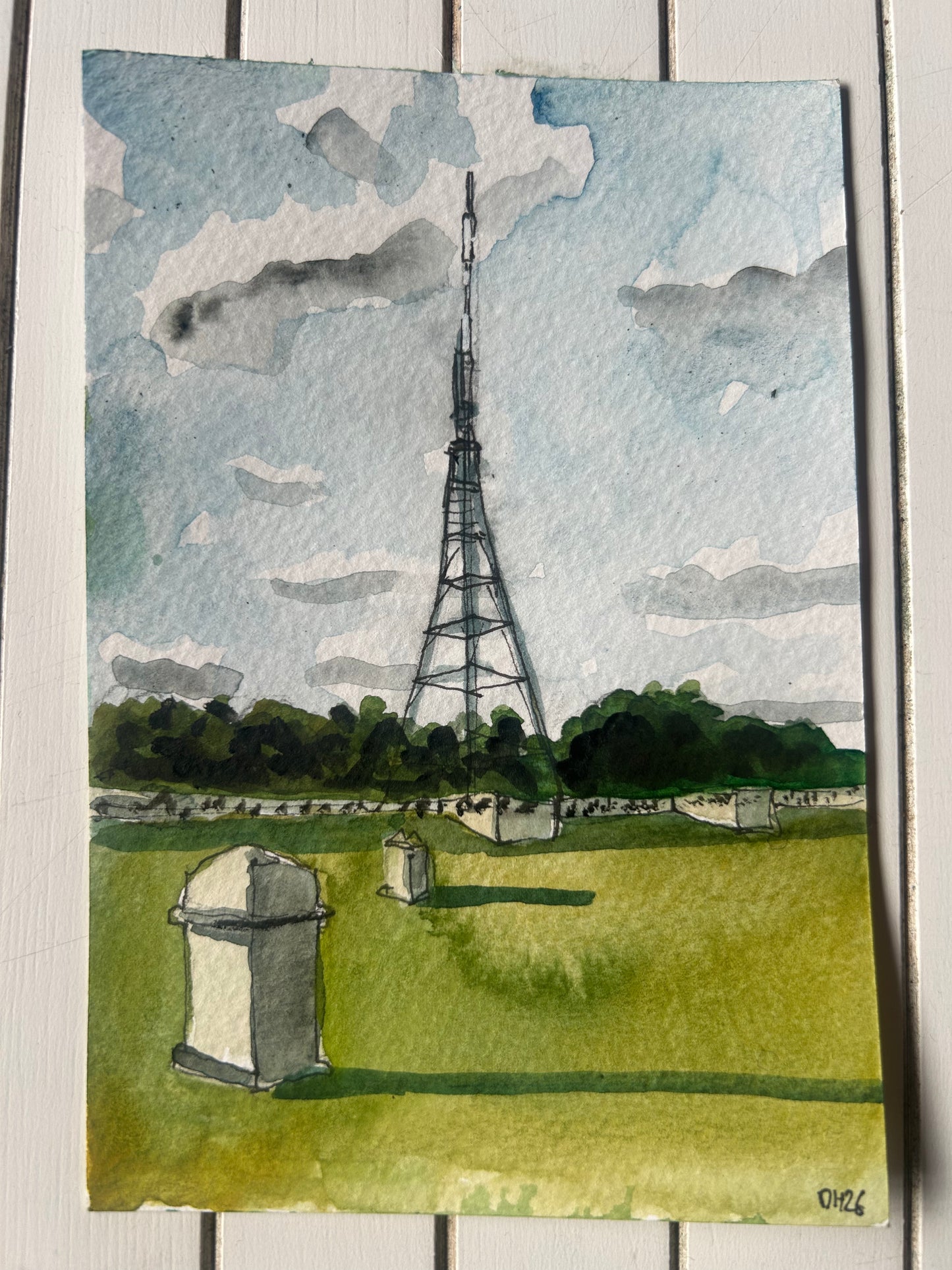 Crystal Palace Antenna. Postcard Painting. watercolour.