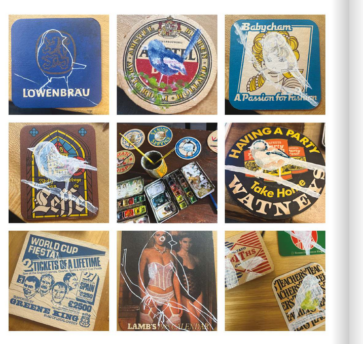 Birds on Beer Mats. A 104 page hardback book. 21cm x 21cm.