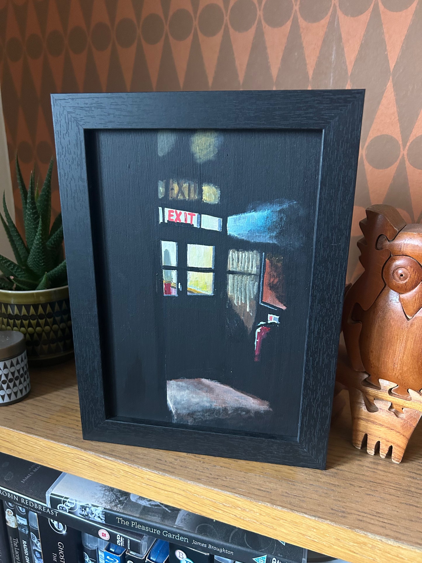 ‘It’s lonely among these people’ A5 night painting. Acrylic on board. Framed. 2025 32