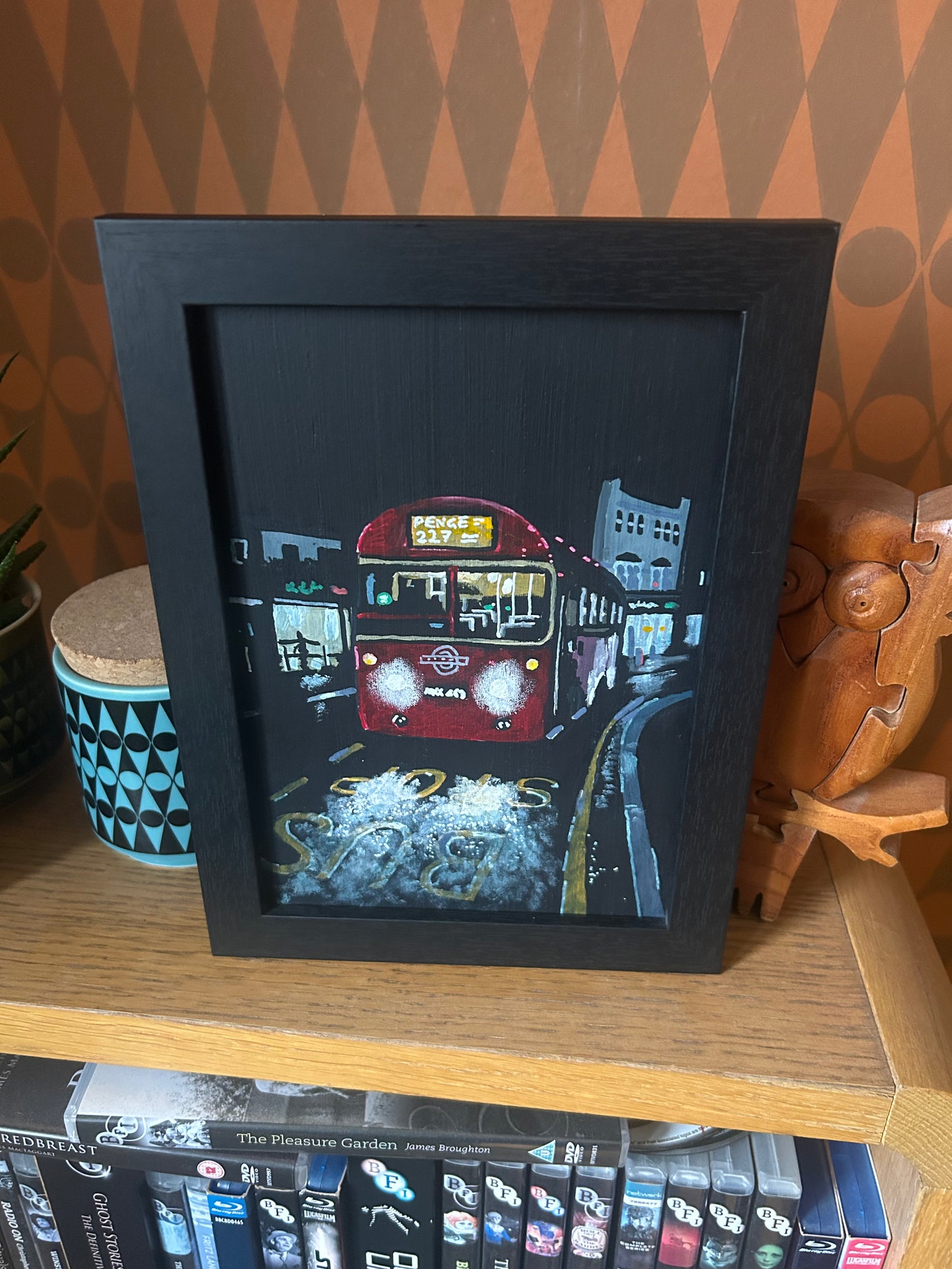 ‘You could say please’ A5 night painting. Acrylic on board. Framed. 2025