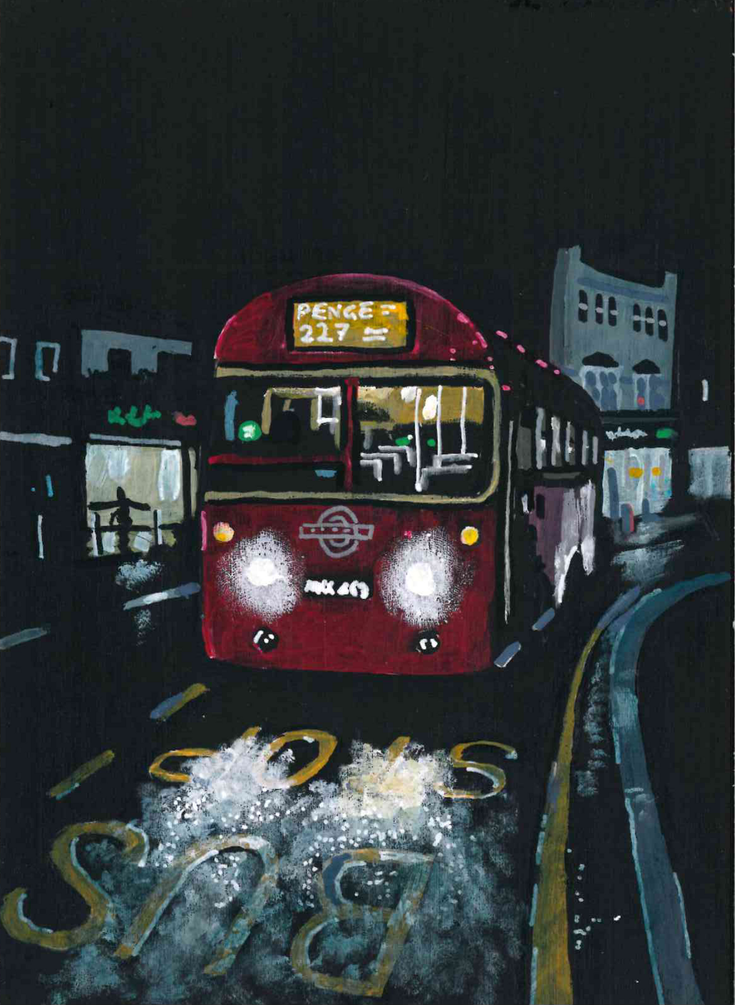 ‘You could say please’ A5 night painting. Acrylic on board. Framed. 2025