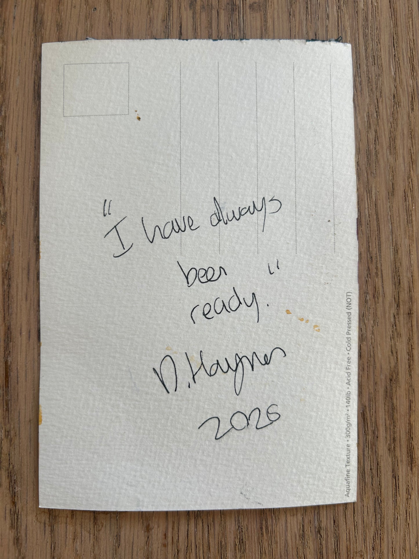 ‘I Have Always Been Ready’ Postcard painting of a Lego Spaceman figure 1978.