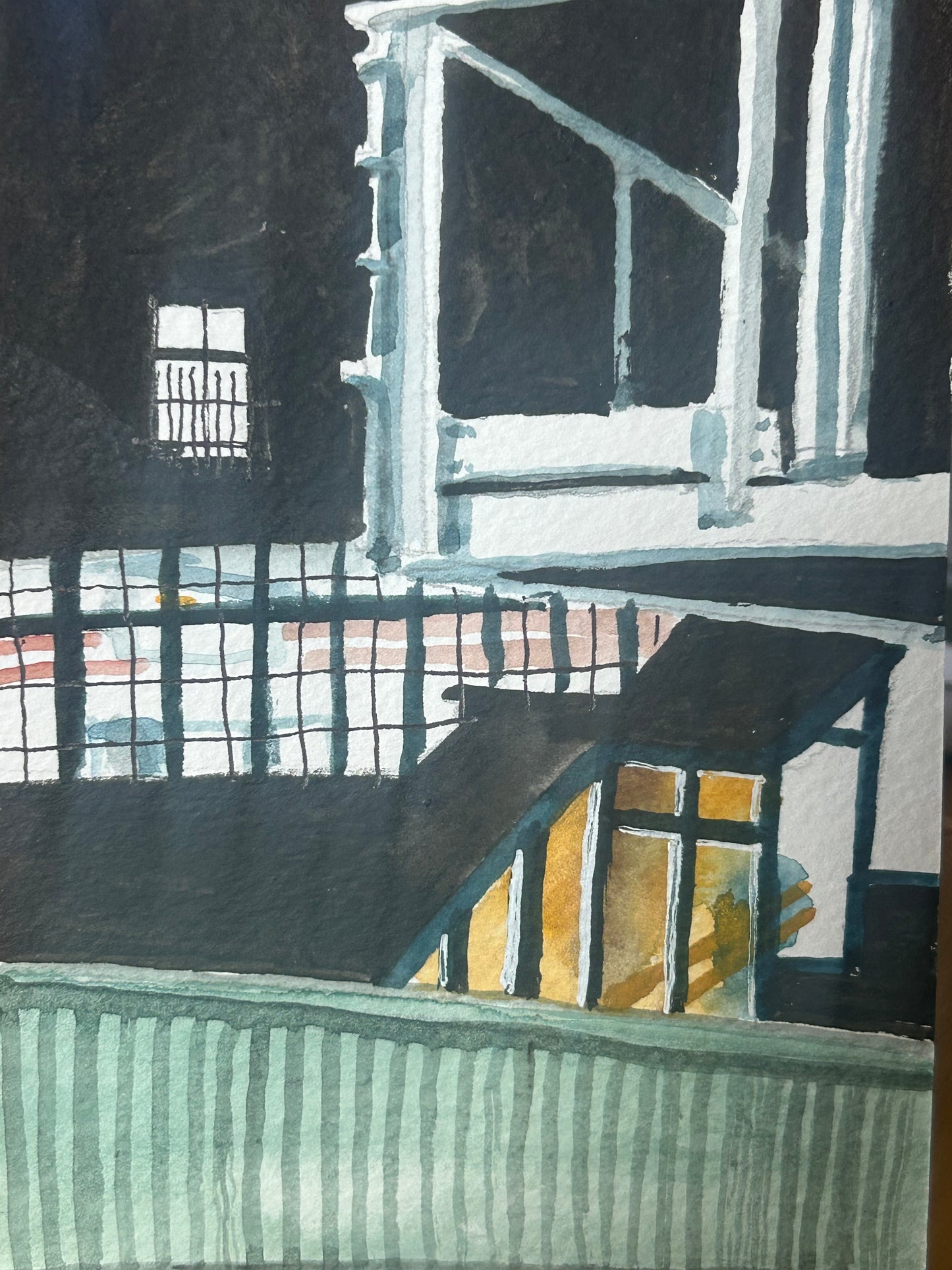 Richmond Underground Station at night, London. Postcard painting. Watercolour.