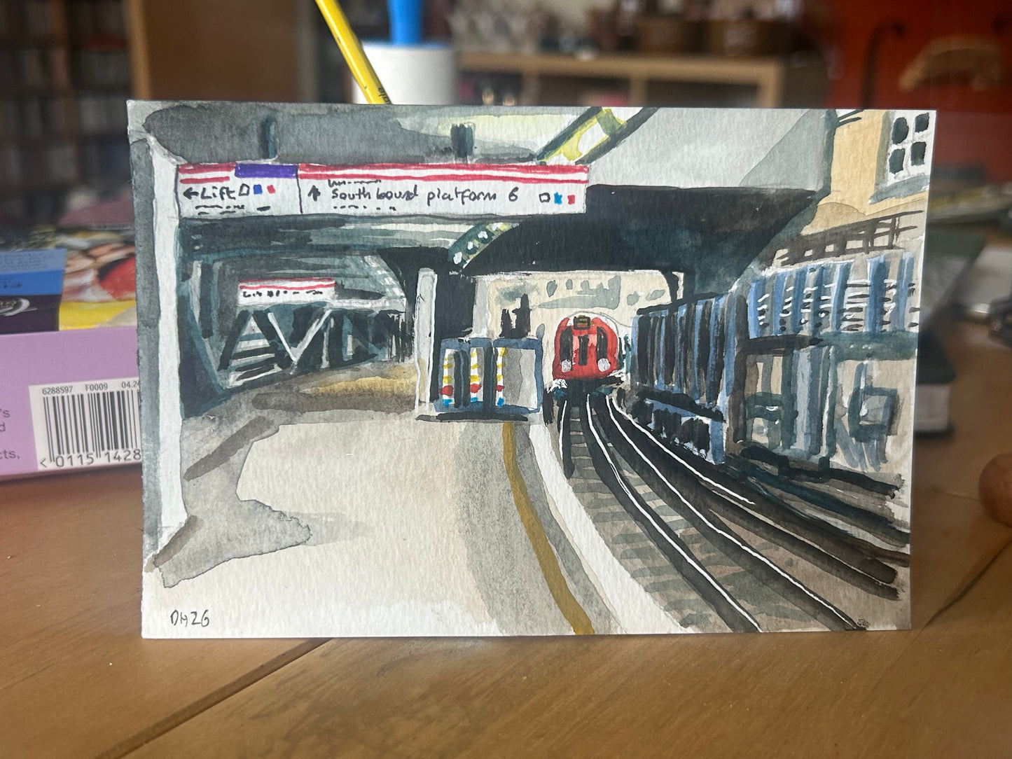 Whitechapel Underground Station, London. Postcard painting. Watercolour.