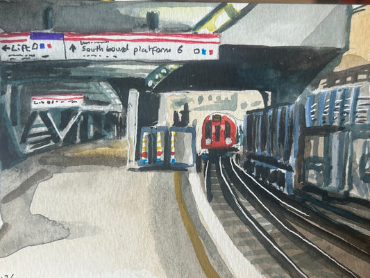 Whitechapel Underground Station, London. Postcard painting. Watercolour.