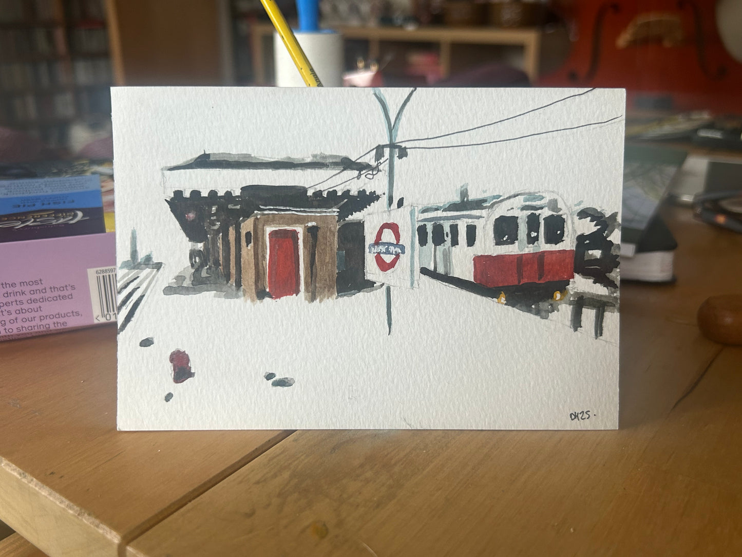 West Ham (1990) London Underground Station. Postcard painting. Watercolour.