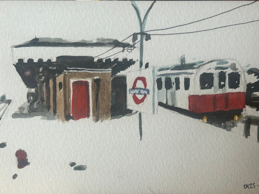 West Ham (1990) London Underground Station. Postcard painting. Watercolour.