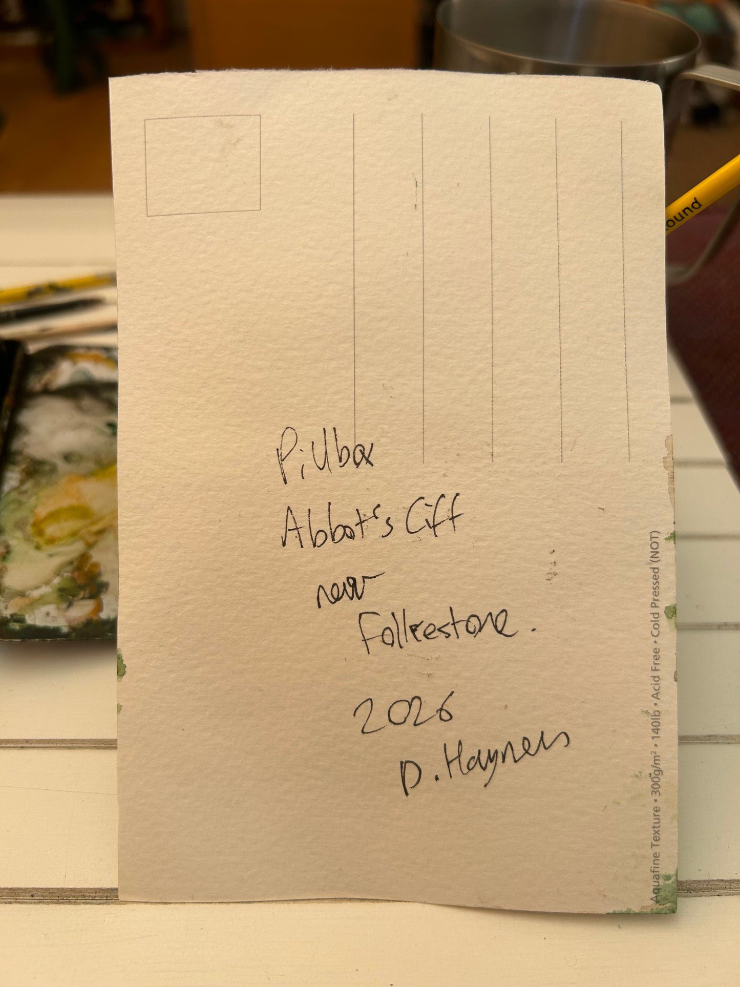 Abbot’s Cliff Pill Box, near Folkestone, Kent. Postcard Painting. watercolour.