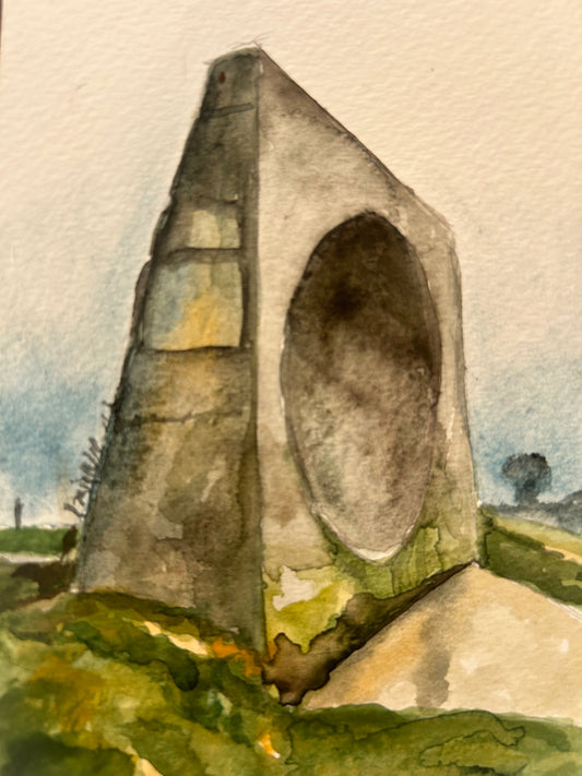 Abbot’s Cliff Sound Mirror, near Folkestone, Kent. Postcard Painting. watercolour.