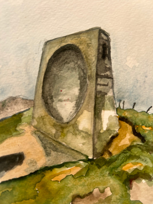 Abbot’s Cliff Sound Mirror, near Folkestone, Kent. Postcard Painting. watercolour.