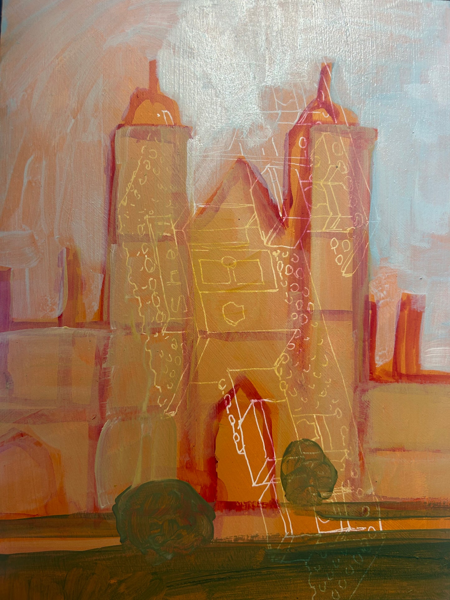 ‘Waterman’s Square’, Penge A4 painting. Acrylic on board. Framed. 2026. Painted on location.