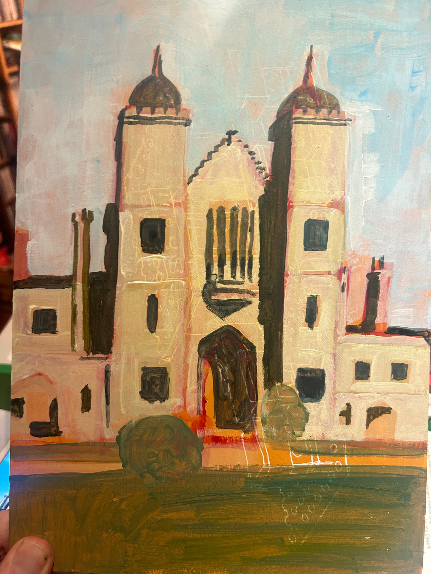 ‘Waterman’s Square’, Penge A4 painting. Acrylic on board. Framed. 2026. Painted on location.