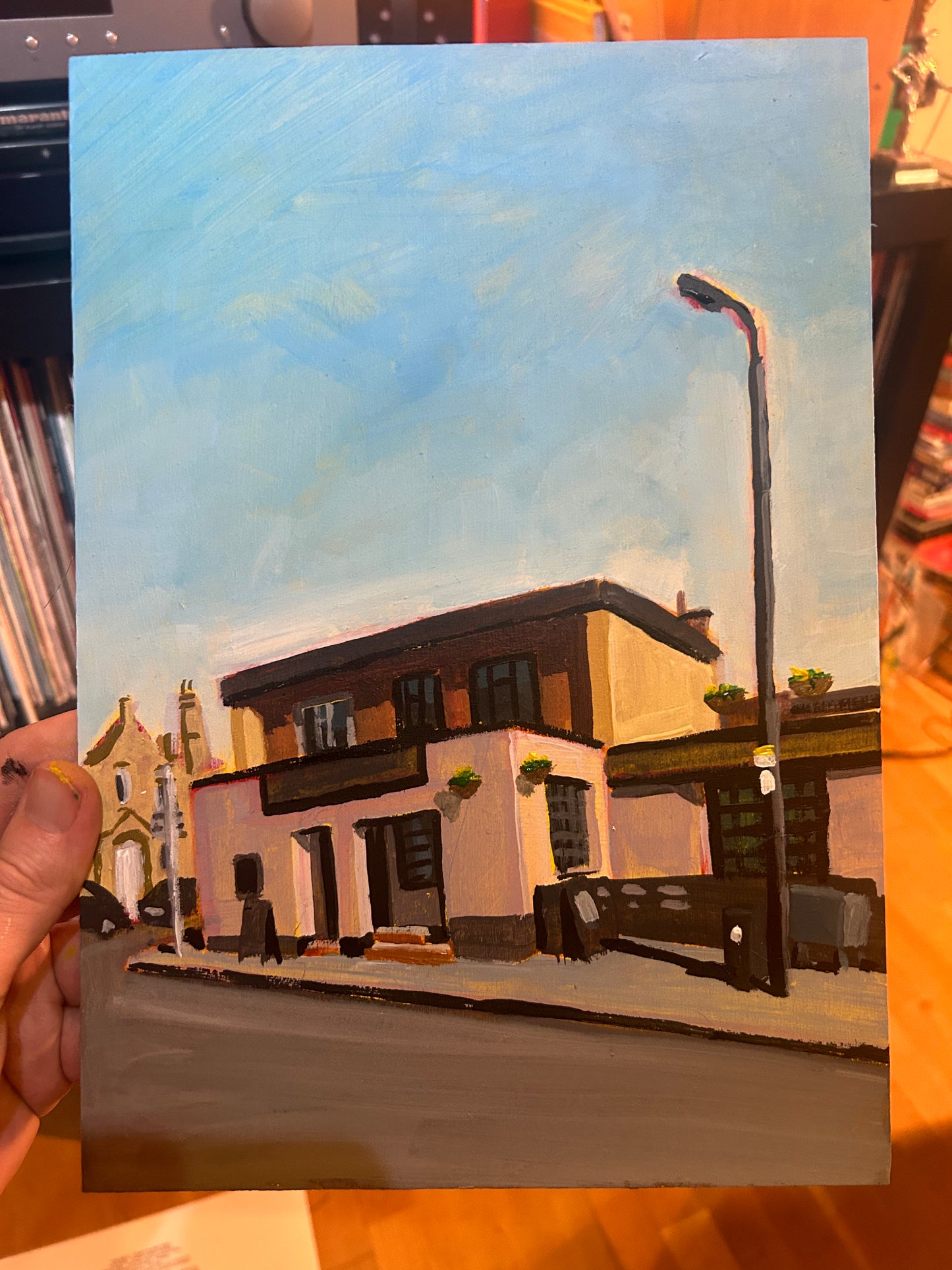 The Crooked Billet pub, Penge A4 painting. Acrylic on board. Framed. 2026. Painted on location.