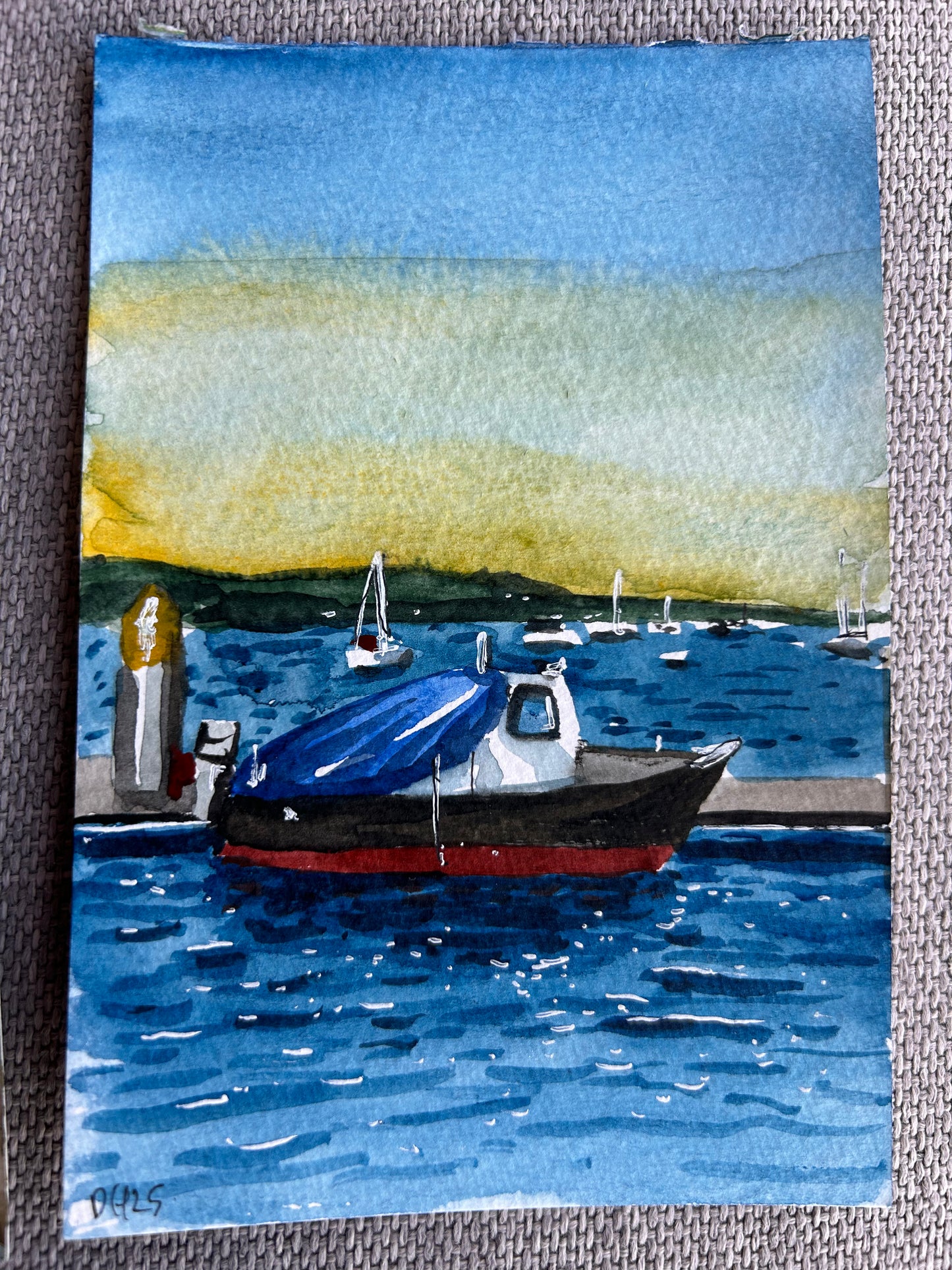 High tide at Penryn, Cornwall. Postcard painting.