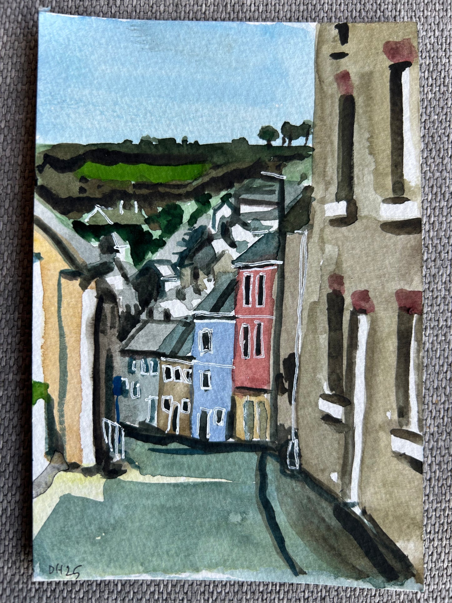 Penryn, Cornwall. Postcard painting.