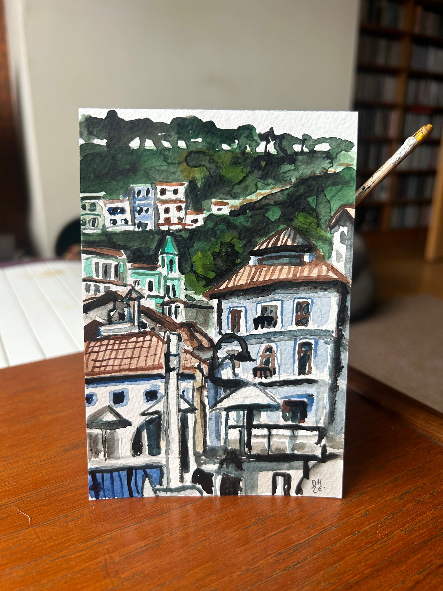 Cudillero, Asturias, Spain. Postcard Painting. watercolour.