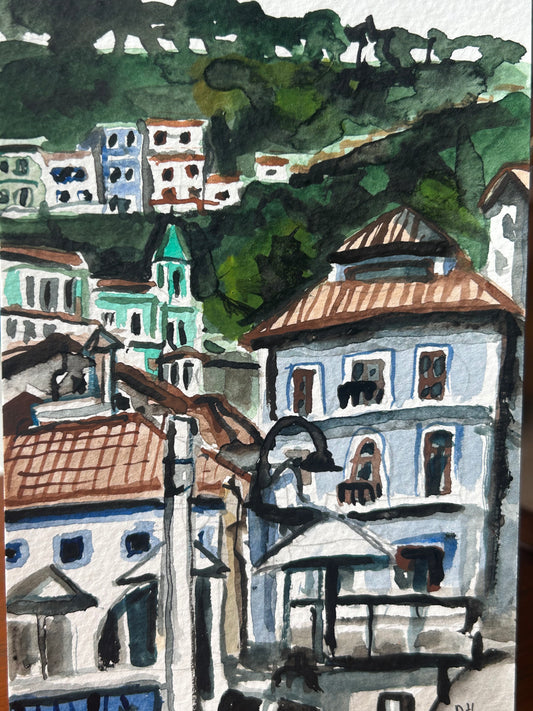 Cudillero, Asturias, Spain. Postcard Painting. watercolour.