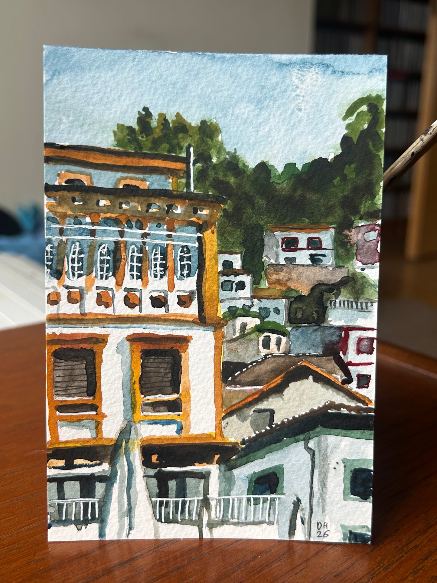 Cudillero, Asturias, Spain. Postcard Painting. watercolour.
