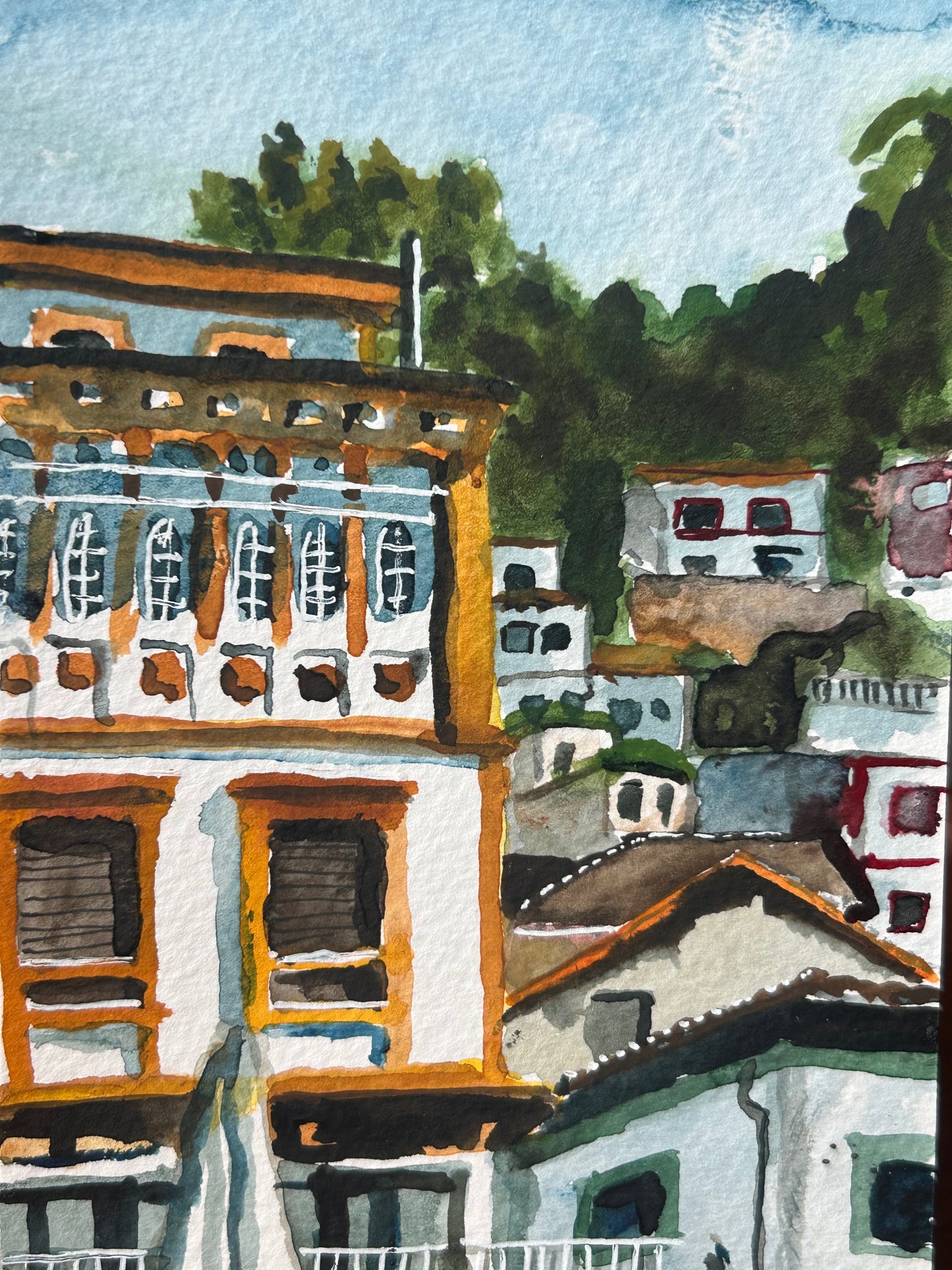 Cudillero, Asturias, Spain. Postcard Painting. watercolour.