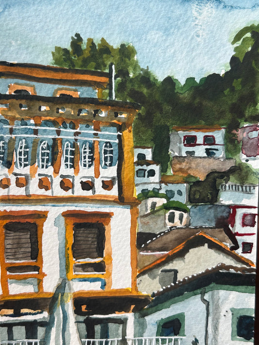 Cudillero, Asturias, Spain. Postcard Painting. watercolour.