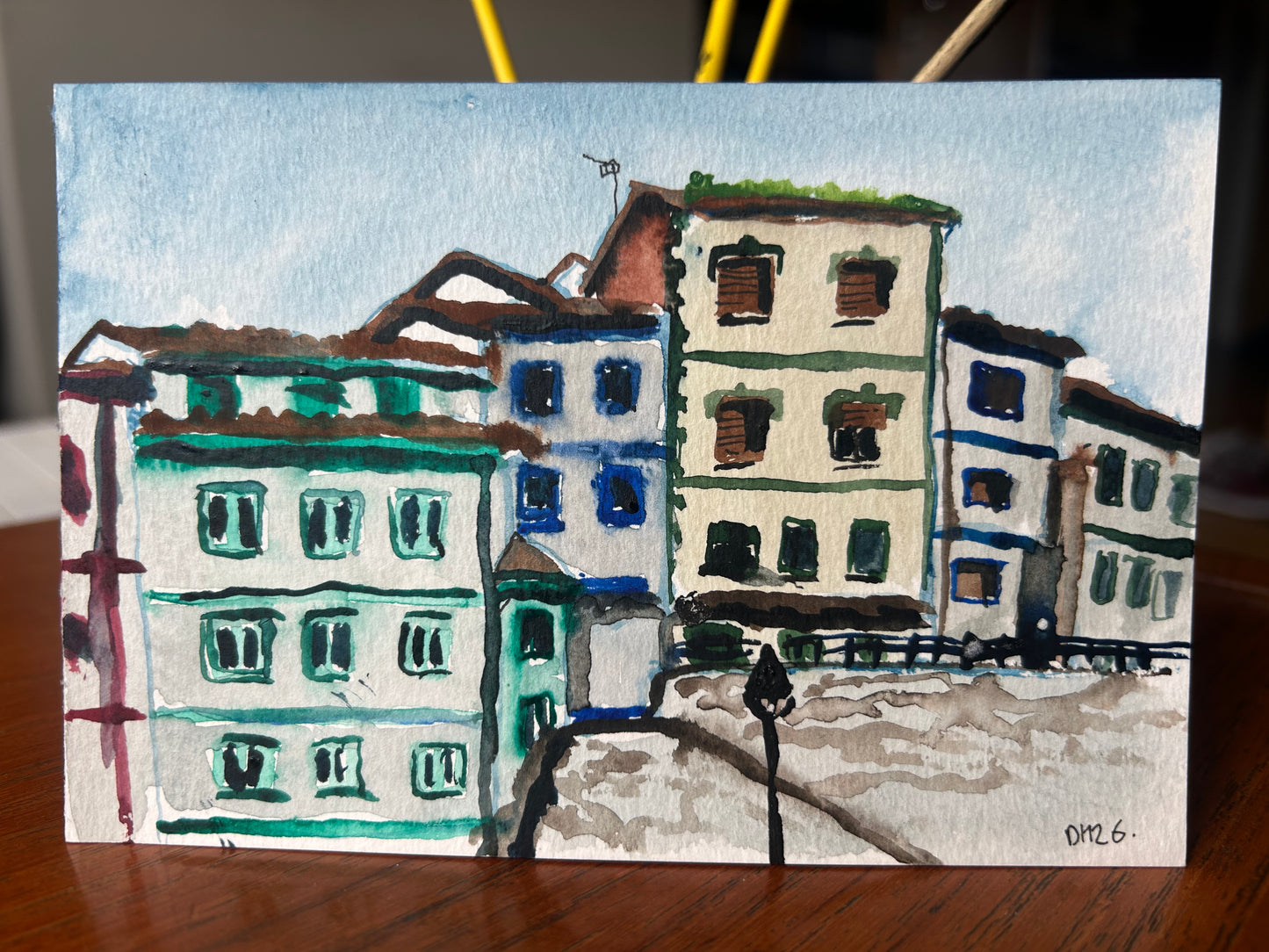 Cudillero, Asturias, Spain. Postcard Painting. watercolour.