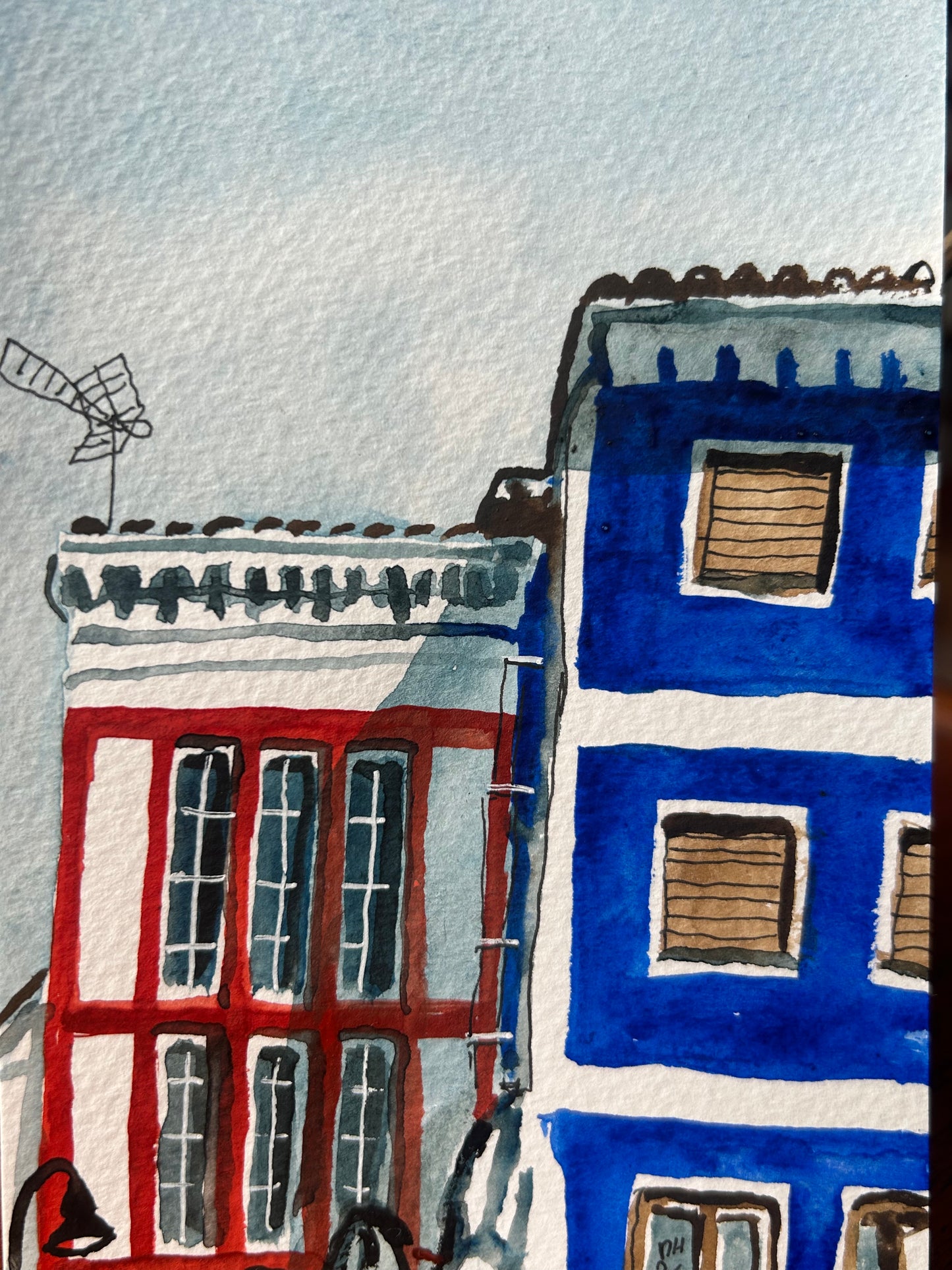 Cudillero, Asturias, Spain. Postcard Painting. watercolour.