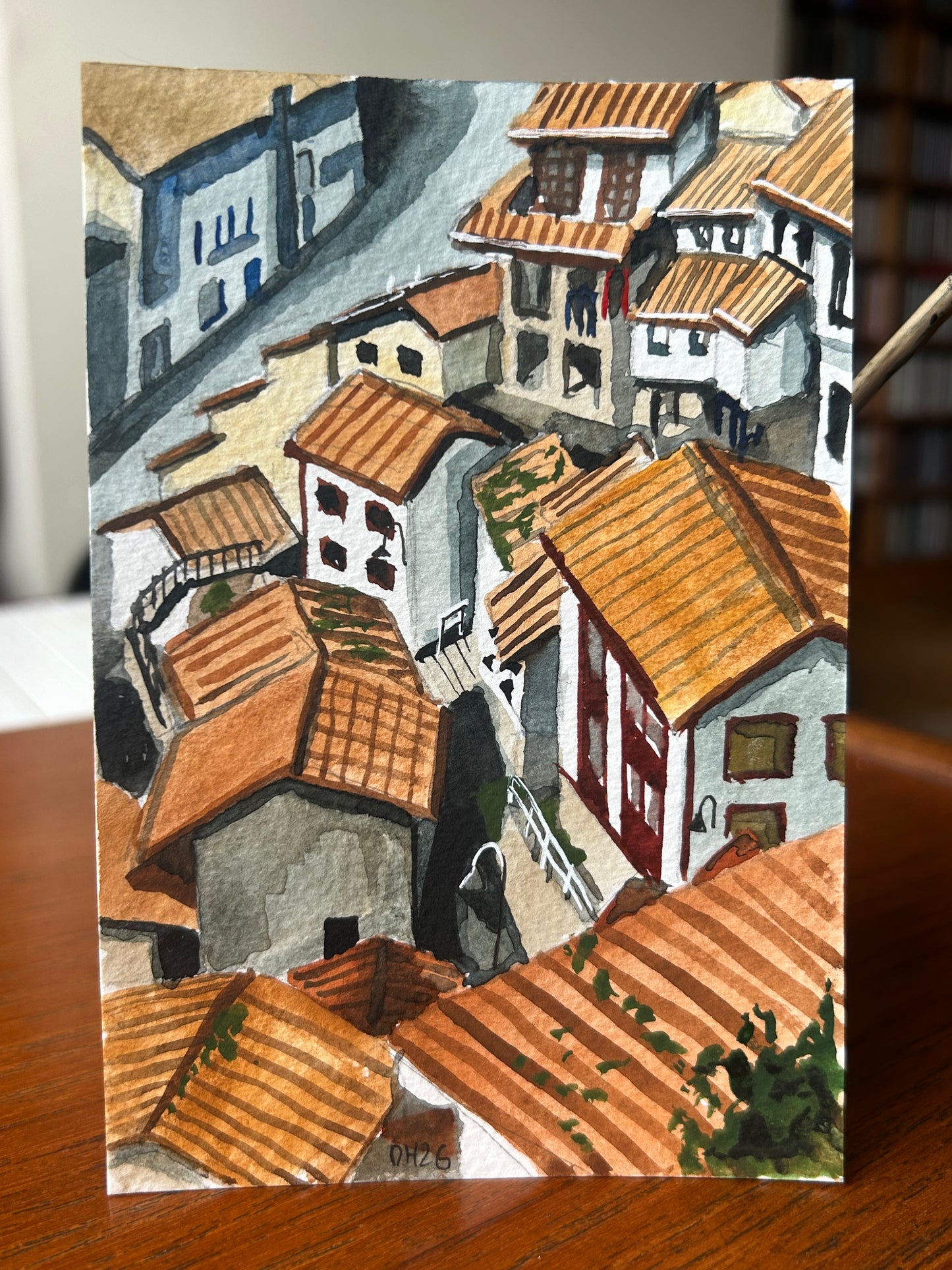Cudillero, Asturias, Spain. Postcard Painting. watercolour.