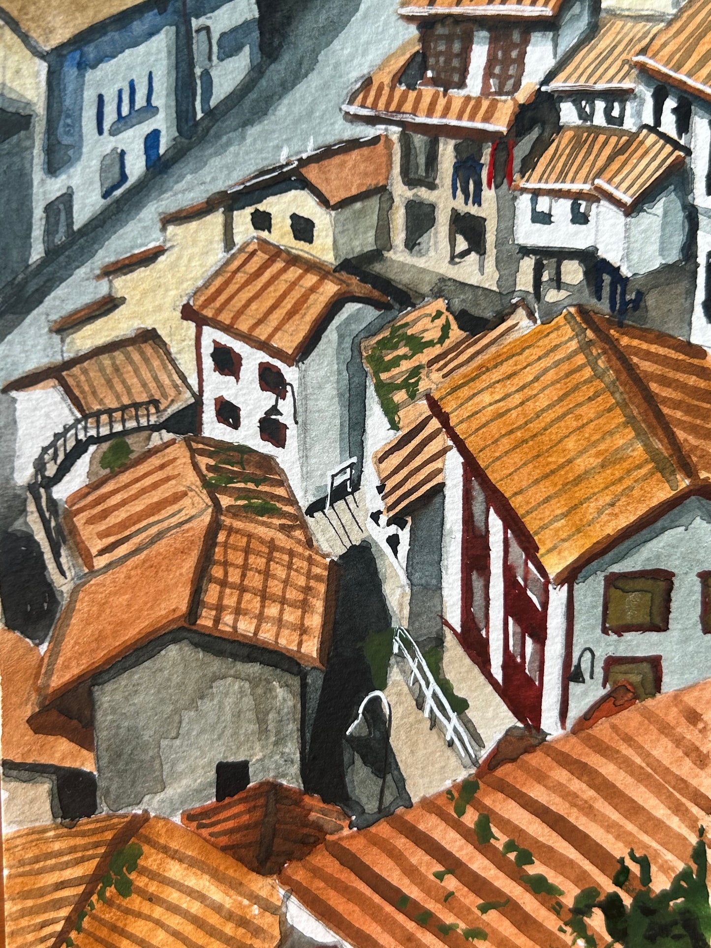 Cudillero, Asturias, Spain. Postcard Painting. watercolour.