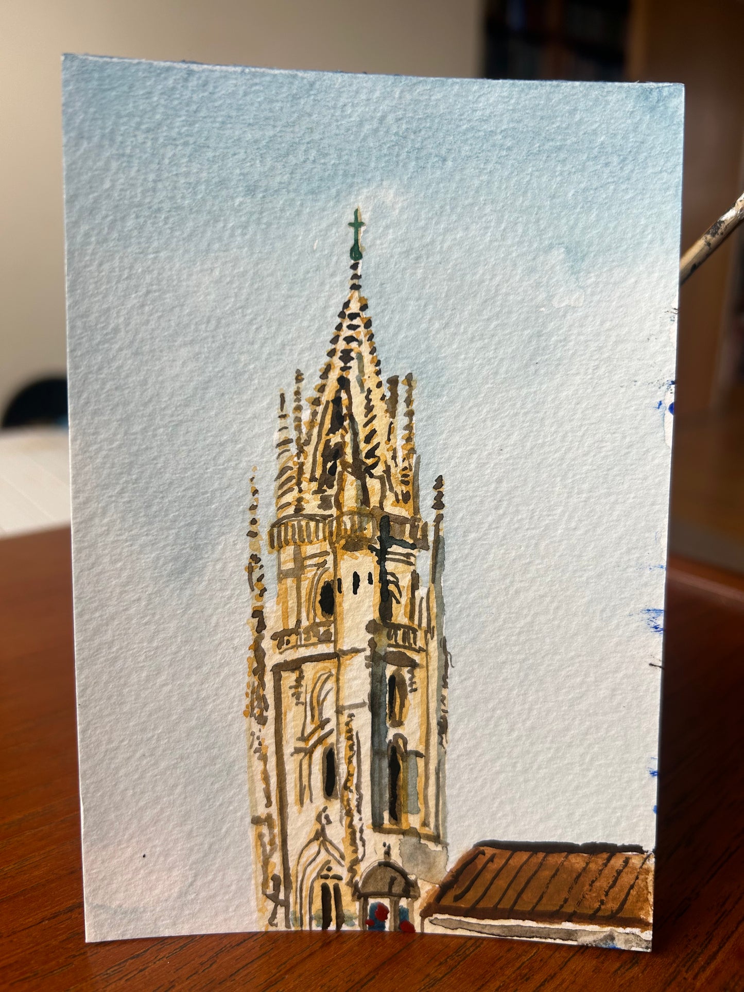 Oviedo, Oviedo Catedral, Asturias, morning, Spain. Postcard Painting. watercolour.