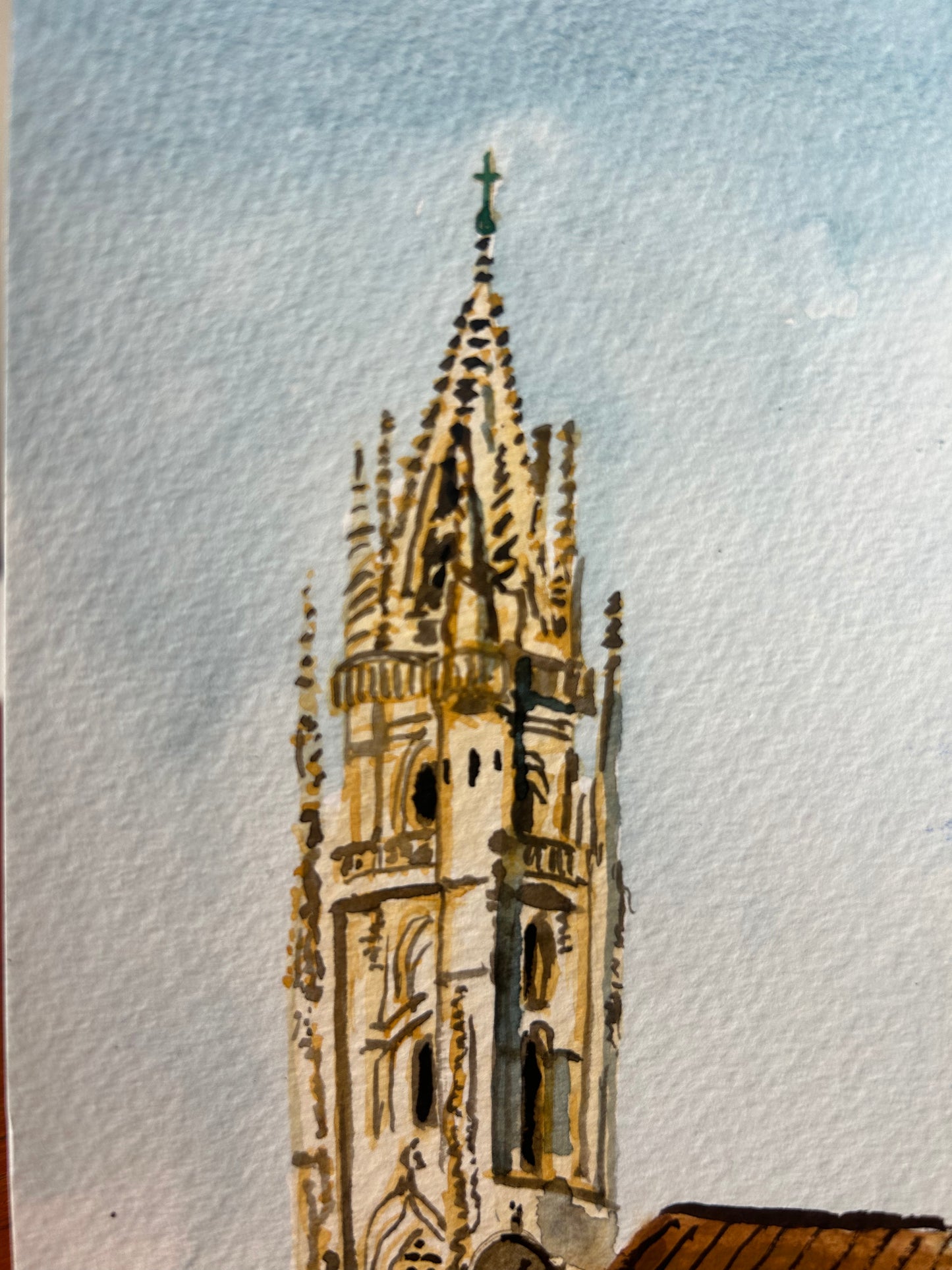 Oviedo, Oviedo Catedral, Asturias, morning, Spain. Postcard Painting. watercolour.