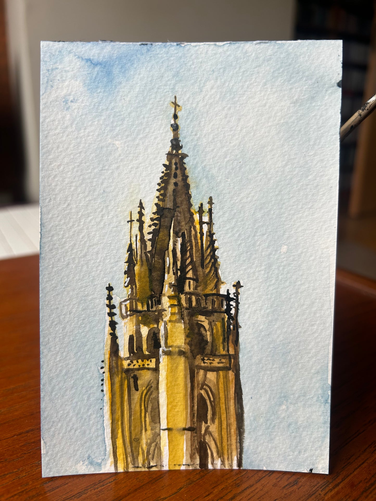 Oviedo, Oviedo Catedral, Asturias, evening, Spain. Postcard Painting. watercolour.