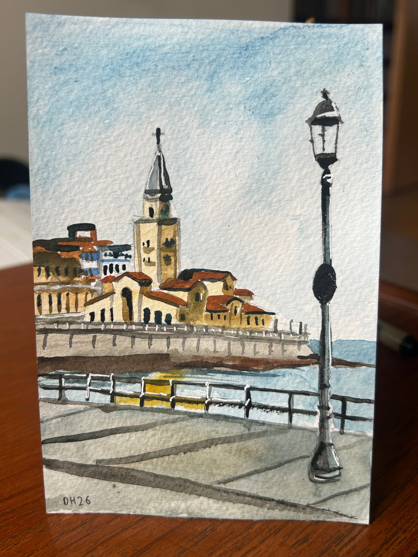 Gijón, Asturias, Spain. Postcard Painting. watercolour.