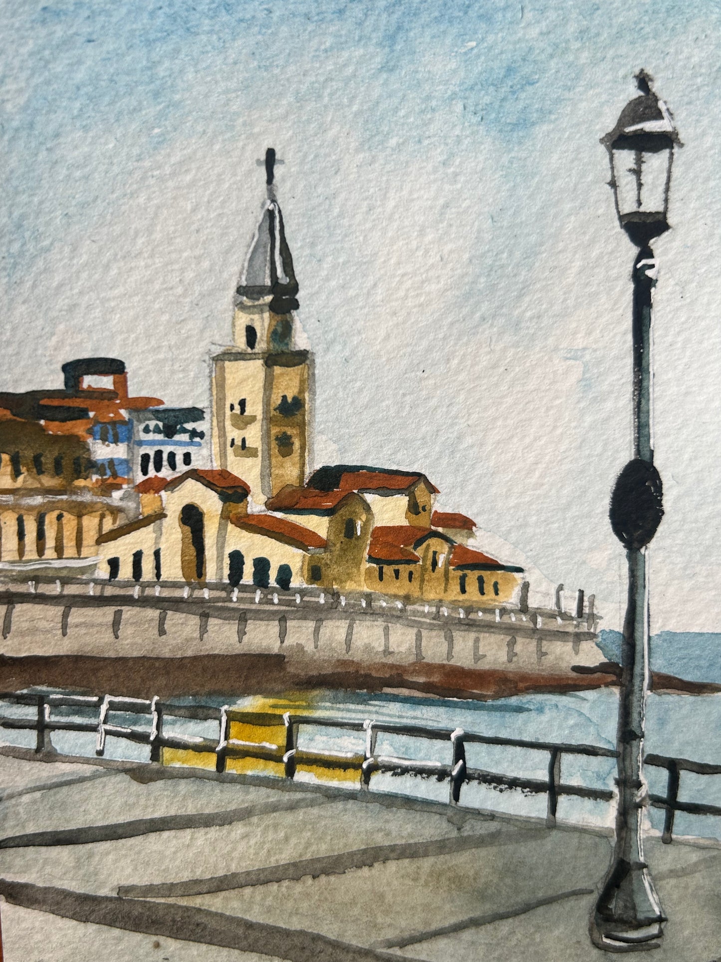 Gijón, Asturias, Spain. Postcard Painting. watercolour.